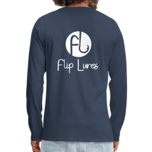 Load image into Gallery viewer, Flip Lures White Logo Back and Front Long Sleeve T - navy
