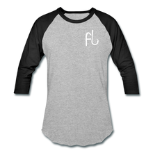 Load image into Gallery viewer, Flip Lures White logo Unisex Baseball T-Shirt - heather gray/black
