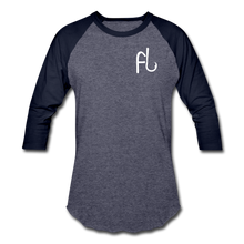 Load image into Gallery viewer, Flip Lures White logo Unisex Baseball T-Shirt - heather blue/navy
