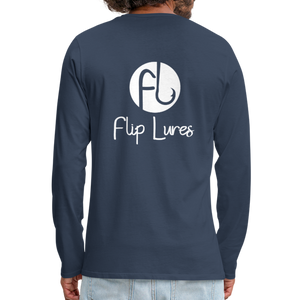 Flip Lures White Logo Back and Front Long Sleeve T - navy